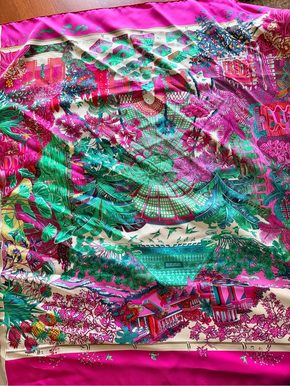Hermès Paris Carré 90 Jardins d’Hiver Silk Scarf Pink Green - Picture 4 of 4